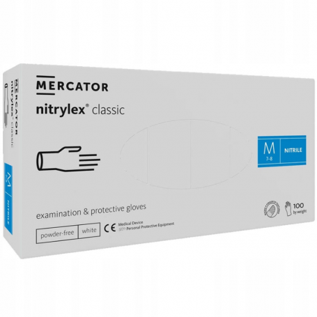Rękawiczki jednorazowe nitrylowe Mercator Nitrylex Classic, białe , 100 szt. rozmiar M