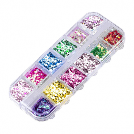 Nail art confetti in a cassette, decoration no. 77, 12 pcs.