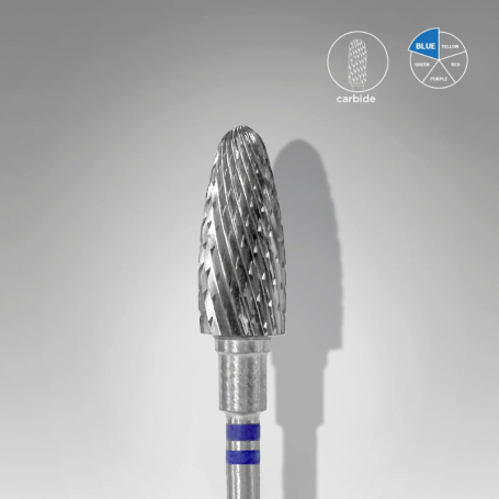 Carbide nail drill bit for left-handers, round cone, blue, EXPERT, diameter 6 mm / working part 14 mm