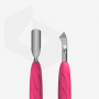 Manicure pusher Gummy with silicone handle UNIQ 10 TYPE 4.2 (rounded narrow pusher and bent blade)